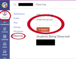 Choose Account - Choose Observing - Choose + Student 