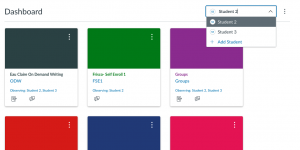 Choose your student in the drop down menu in the top right corner